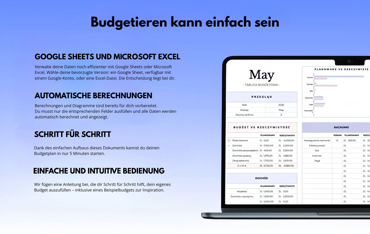 Haushaltsbudget für Excel & Google Sheets (alle Währungen)